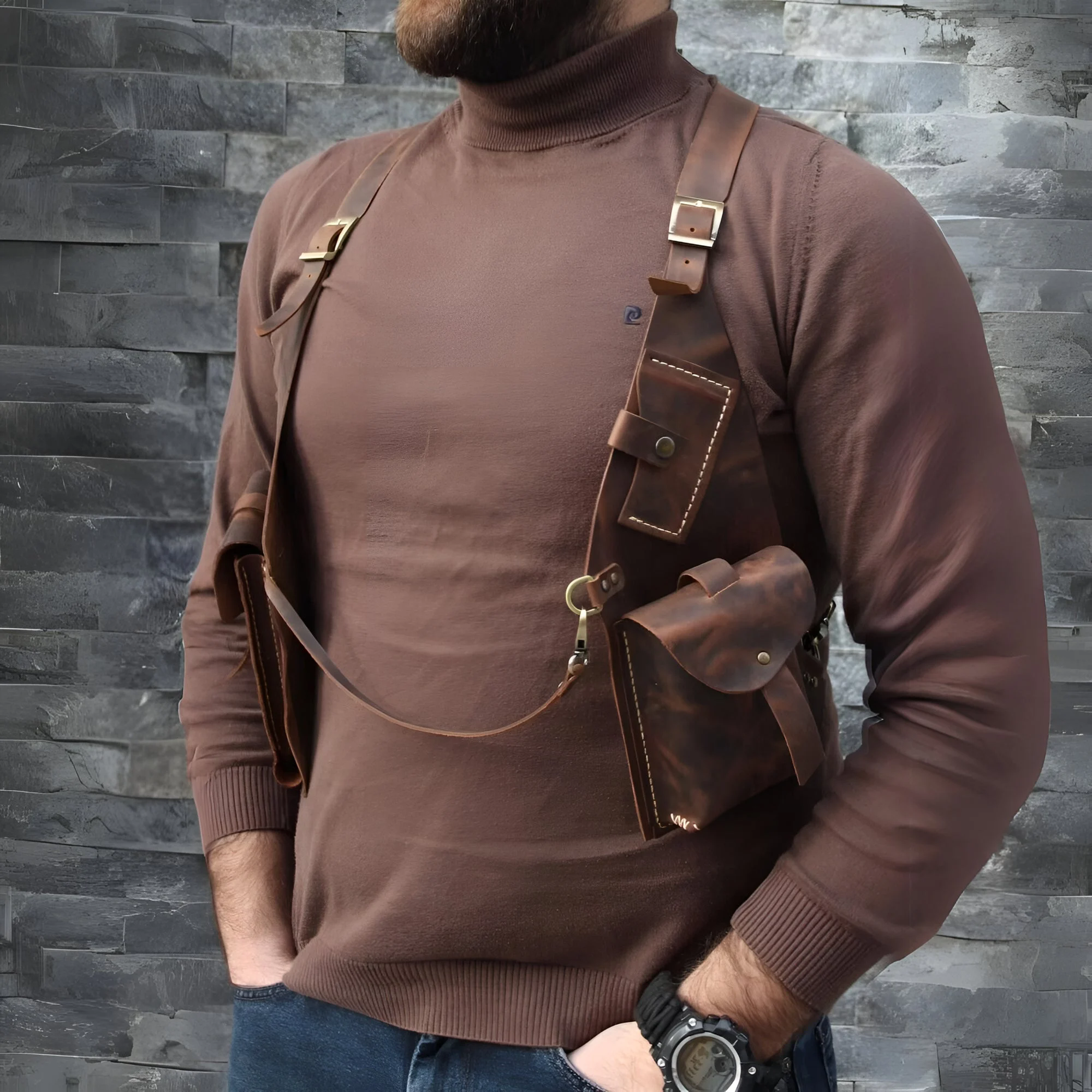 【福利來啦】Anti-theft Harness 復古皮革防盜背帶腋下挎包防盜手機包 男女通用
