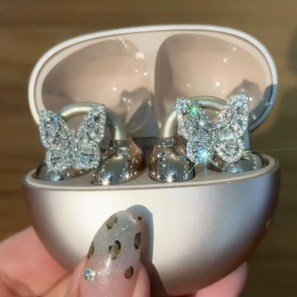 【好精緻的耳機唷~】2025新款滿鑽蝴蝶設計×骨傳導耳夾式無線藍芽耳機（是耳飾也是耳機！超美！）下單贈送耳機收納袋！！